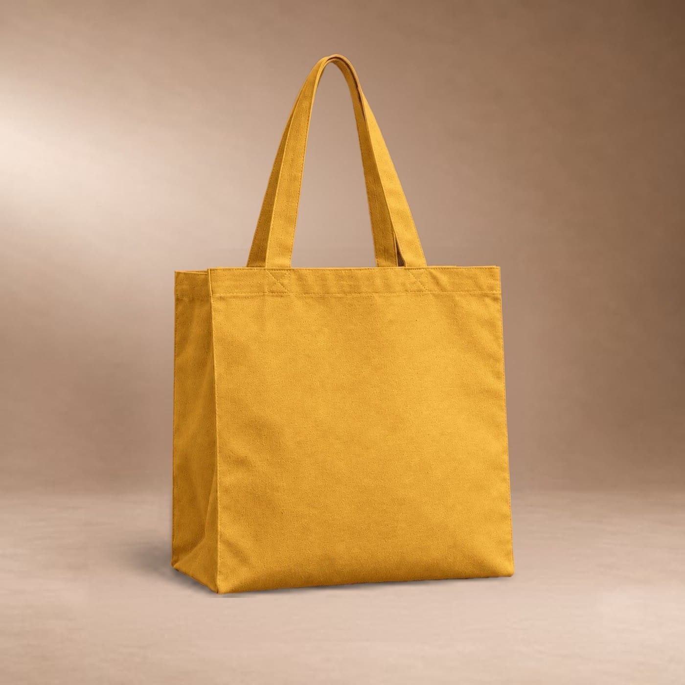 Cabas vertical personnalisé en coton bio teinté Pantone jaune moutarde