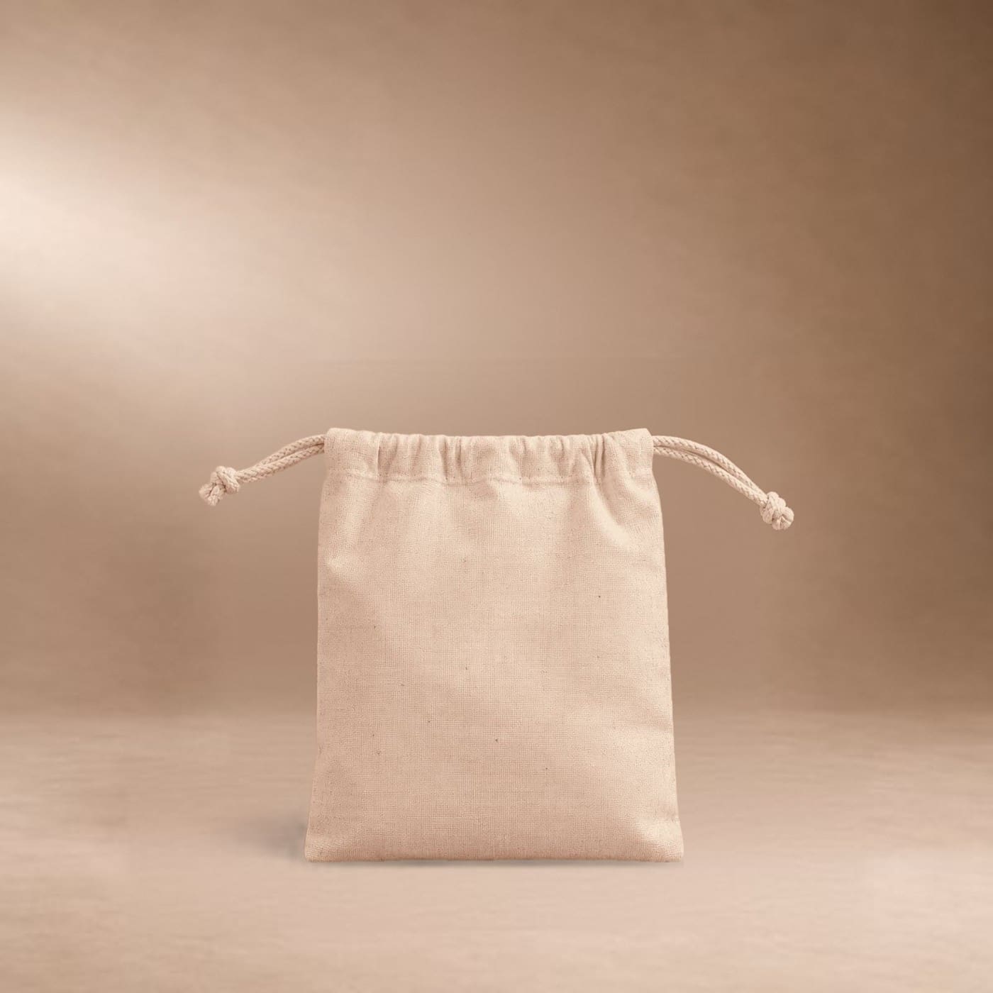 Pochon personnalisé à cordon en coton bio écru, format 20 × 15 cm